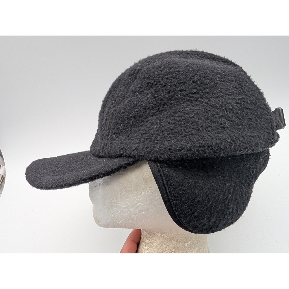 Lake of the Isles Black Wool Fleece Ear Flap Cap Adjustable Made in USA Hat